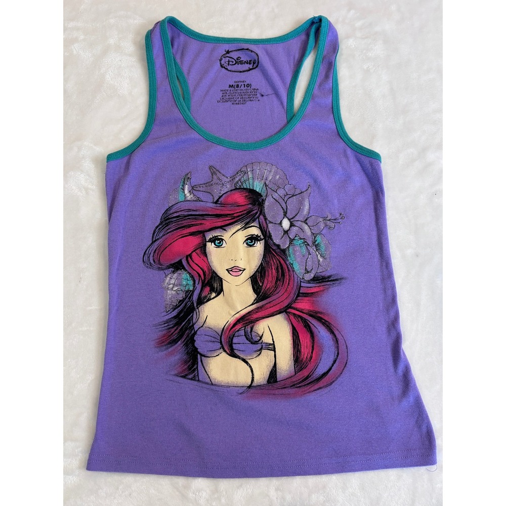 Disney Little Mermaid Ariel Graphic Tank Top‎ Purple Girls Medium 8/10 Racerback